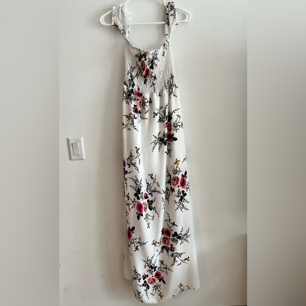 White Floral Smocked Maxi Sundress Sleeveless Summer Dress Size S - Picture 4 of 5